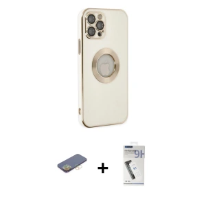 ieg™ iPhone 12 Pro Max Kılıf İz Form Serisi - Şeffaf Uv Polymer Nano Ekran Koruyucu + Renkli Kamera Lens Koruma Cam - SI