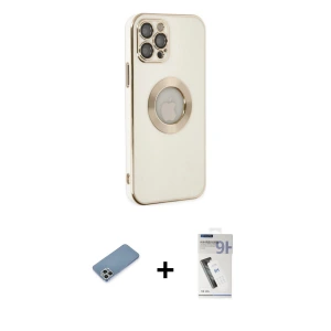 ieg™ iPhone 12 Pro Max Kılıf İz Form Serisi - Şeffaf Uv Polymer Nano Ekran Koruyucu + Shine Kamera Lens Koruma Cam - GS
