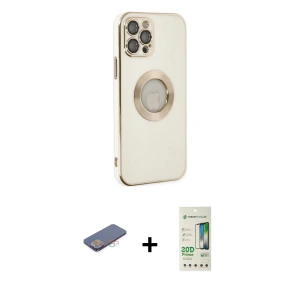 ieg™ iPhone 12 Pro Max Kılıf İz Form Serisi - Siyah 20D Premium Cam Ekran Koruyucu + Renkli Kamera Lens Koruma Cam - PE