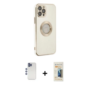 ieg™ iPhone 12 Pro Max Kılıf İz Form Serisi - Siyah 6D Mat Seramik Hayalet Nano Ekran Koruyucu + Shine Kamera Lens - LT
