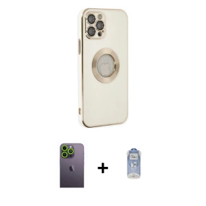ieg™ iPhone 12 Pro Max Kılıf İz Form Serisi - Siyah Joko Magic 5D Cam + Neon Fosforlu Kamera Lens - YL