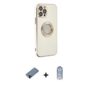 ieg™ iPhone 12 Pro Max Kılıf İz Form Serisi - Siyah Joko Magic 5D Cam + Shine Kamera Lens Koruma Cam - SH