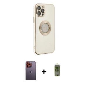 ieg™ iPhone 12 Pro Max Kılıf İz Form Serisi - Siyah Joko Magic 5D Hayalet Cam + Neon Fosforlu Kamera Lens - TU