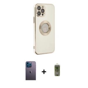 ieg™ iPhone 12 Pro Max Kılıf İz Form Serisi - Siyah Joko Magic 5D Hayalet Cam + Neon Fosforlu Kamera Lens - MI