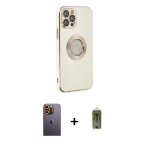 ieg™ iPhone 12 Pro Max Kılıf İz Form Serisi - Siyah Joko Magic 5D Hayalet Cam + Neon Fosforlu Kamera Lens - SI