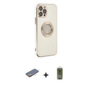 ieg™ iPhone 12 Pro Max Kılıf İz Form Serisi - Siyah Joko Magic 5D Hayalet Cam + Renkli Kamera Lens Koruma Cam - SI