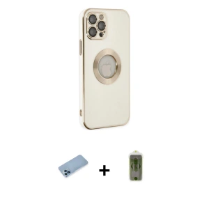 ieg™ iPhone 12 Pro Max Kılıf İz Form Serisi - Siyah Joko Magic 5D Hayalet Cam + Shine Kamera Lens Koruma Cam - MI