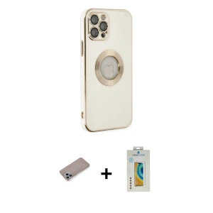 ieg™ iPhone 12 Pro Max Kılıf İz Form Serisi - Siyah Polymer Nano Ekran Koruyucu + Shine Kamera Lens Koruma Cam - SABE