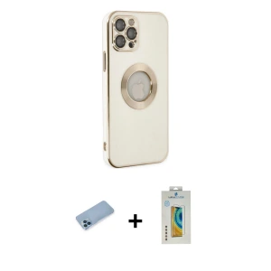 ieg™ iPhone 12 Pro Max Kılıf İz Form Serisi - Siyah Polymer Nano Ekran Koruyucu + Shine Kamera Lens Koruma Cam - MI