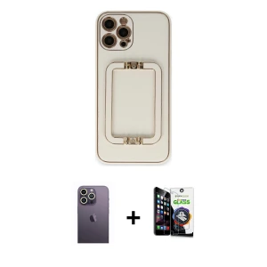 ieg™ iPhone 12 Pro Max Kılıf Kozmos Minimal Prime - Şeffaf Temperli Cam Ekran Koruyucu + Neon Fosforlu Kamera Lens - BZ