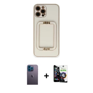ieg™ iPhone 12 Pro Max Kılıf Kozmos Minimal Prime - Şeffaf Temperli Cam Ekran Koruyucu + Neon Fosforlu Kamera Lens - MI