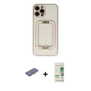 ieg™ iPhone 12 Pro Max Kılıf Kozmos Minimal Prime - Siyah 20D Premium Cam Ekran Koruyucu + Renkli Kamera Lens Koruma Cam - MI