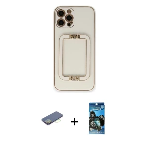 ieg™ iPhone 12 Pro Max Kılıf Kozmos Minimal Prime - Siyah 34D Izgaralı Cam + Renkli Kamera Lens Koruma Cam - YL
