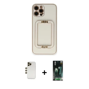 ieg™ iPhone 12 Pro Max Kılıf Kozmos Minimal Prime - Siyah 360 Mat Full Body Arka Koruyucu + Shine Kamera Lens - GD