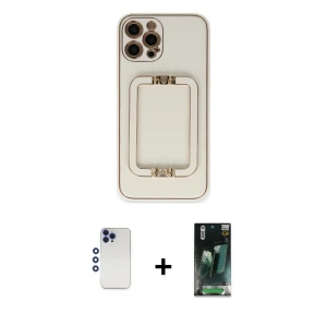 ieg™ iPhone 12 Pro Max Kılıf Kozmos Minimal Prime - Siyah 360 Mat Full Body Arka Koruyucu + Shine Kamera Lens - LT