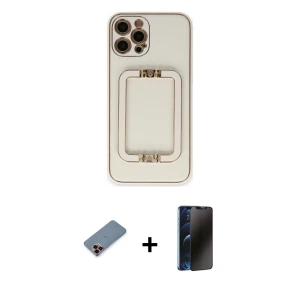 ieg™ iPhone 12 Pro Max Kılıf Kozmos Minimal Prime - Siyah 3D Antistatik Hayalet Cam Ekran Koruyucu + Metal Kamera Lens Koruma Cam - KI