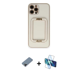 ieg™ iPhone 12 Pro Max Kılıf Kozmos Minimal Prime - Siyah 3D Antistatik Seramik Nano Ekran Koruyucu + Metal Kamera Lens Koruma Cam - SH