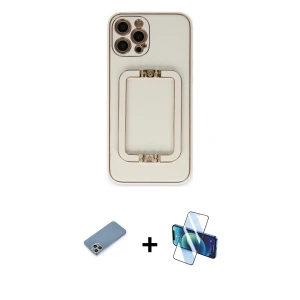 ieg™ iPhone 12 Pro Max Kılıf Kozmos Minimal Prime - Siyah 3D Antistatik Seramik Nano Ekran Koruyucu + Shine Kamera Lens Koruma Cam - GS