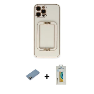 ieg™ iPhone 12 Pro Max Kılıf Kozmos Minimal Prime - Siyah Polymer Nano Ekran Koruyucu + Shine Kamera Lens Koruma Cam - GS