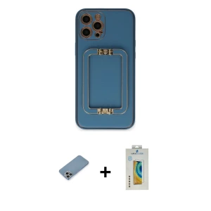 ieg™ iPhone 12 Pro Max Kılıf Kozmos Minimal Prime - Siyah Polymer Nano Ekran Koruyucu + Shine Kamera Lens Koruma Cam - GI