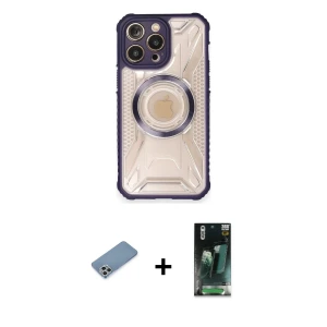 ieg™ iPhone 12 Pro Max Kılıf Kutup Modern - Şeffaf 360 Full Body Arka Koruyucu + Shine Kamera Lens Koruma Cam - GS