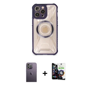 ieg™ iPhone 12 Pro Max Kılıf Kutup Modern - Şeffaf Temperli Cam Ekran Koruyucu + Neon Fosforlu Kamera Lens - BZ