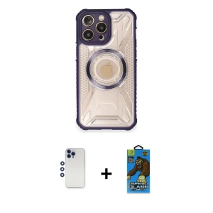 ieg™ iPhone 12 Pro Max Kılıf Kutup Modern - Siyah 18D Cam Ekran Koruyucu + Shine Kamera Lens - LT