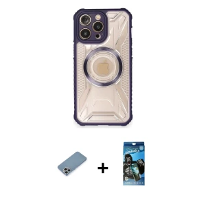 ieg™ iPhone 12 Pro Max Kılıf Kutup Modern - Siyah 34D Izgaralı Cam + Shine Kamera Lens Koruma Cam - GI