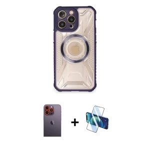 ieg™ iPhone 12 Pro Max Kılıf Kutup Modern - Siyah 3D Antistatik Seramik Nano Ekran Koruyucu + Neon Fosforlu Kamera Lens - TU