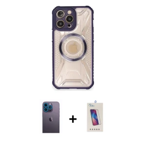 ieg™ iPhone 12 Pro Max Kılıf Kutup Modern - Siyah Joko 5D Cam + Neon Fosforlu Kamera Lens - MI