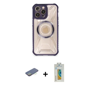 ieg™ iPhone 12 Pro Max Kılıf Kutup Modern - Siyah Polymer Nano Ekran Koruyucu + Renkli Kamera Lens Koruma Cam - YL