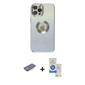 ieg™ iPhone 12 Pro Max Kılıf Kutup Yansıma Özel Seri - Şeffaf Royal Nano Ekran Koruyucu + Renkli Kamera Lens Koruma Cam - TU
