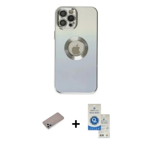 ieg™ iPhone 12 Pro Max Kılıf Kutup Yansıma Özel Seri - Şeffaf Royal Nano Ekran Koruyucu + Shine Kamera Lens Koruma Cam - SABE