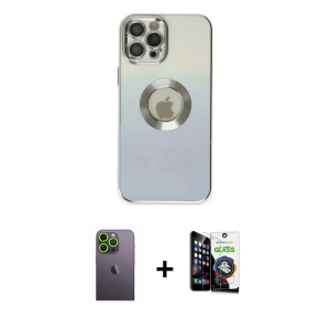 ieg™ iPhone 12 Pro Max Kılıf Kutup Yansıma Özel Seri - Şeffaf Temperli Cam Ekran Koruyucu + Neon Fosforlu Kamera Lens - YL