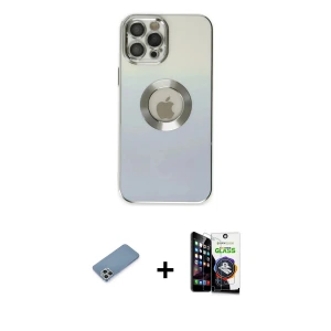 ieg™ iPhone 12 Pro Max Kılıf Kutup Yansıma Özel Seri - Şeffaf Temperli Cam Ekran Koruyucu + Shine Kamera Lens Koruma Cam - GS