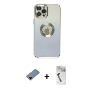 ieg™ iPhone 12 Pro Max Kılıf Kutup Yansıma Özel Seri - Şeffaf Uv Polymer Nano Ekran Koruyucu + Metal Kamera Lens Koruma Cam - KI