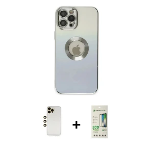 ieg™ iPhone 12 Pro Max Kılıf Kutup Yansıma Özel Seri - Siyah 20D Premium Cam Ekran Koruyucu + Shine Kamera Lens - GD