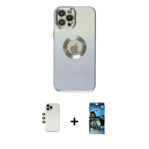 ieg™ iPhone 12 Pro Max Kılıf Kutup Yansıma Özel Seri - Siyah 34D Izgaralı Cam + Shine Kamera Lens - GD