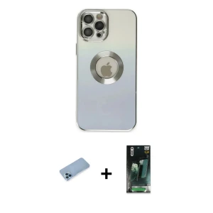 ieg™ iPhone 12 Pro Max Kılıf Kutup Yansıma Özel Seri - Siyah 360 Mat Full Body Arka Koruyucu + Shine Kamera Lens Koruma Cam - MI