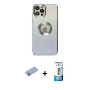 ieg™ iPhone 12 Pro Max Kılıf Kutup Yansıma Özel Seri - Siyah 5D Eko Cam Ekran Koruyucu + Shine Kamera Lens Koruma Cam - MI