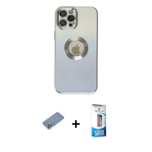 ieg™ iPhone 12 Pro Max Kılıf Kutup Yansıma Özel Seri - Siyah 5D Eko Cam Ekran Koruyucu + Shine Kamera Lens Koruma Cam - GS