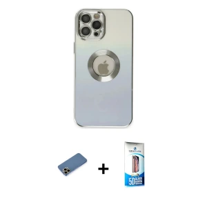 ieg™ iPhone 12 Pro Max Kılıf Kutup Yansıma Özel Seri - Siyah 5D Eko Cam Ekran Koruyucu + Shine Kamera Lens Koruma Cam - GD