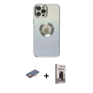 ieg™ iPhone 12 Pro Max Kılıf Kutup Yansıma Özel Seri - Siyah Bilvis Hayalet Cam Ekran Koruyucu + Renkli Kamera Lens Koruma Cam - TU