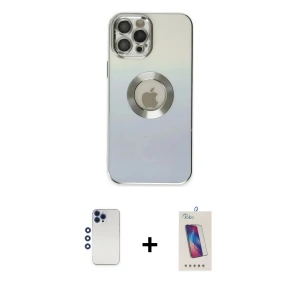 ieg™ iPhone 12 Pro Max Kılıf Kutup Yansıma Özel Seri - Siyah Joko 5D Cam + Shine Kamera Lens - LT