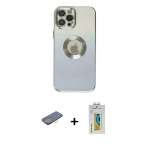 ieg™ iPhone 12 Pro Max Kılıf Kutup Yansıma Özel Seri - Siyah Polymer Nano Ekran Koruyucu + Renkli Kamera Lens Koruma Cam - PE