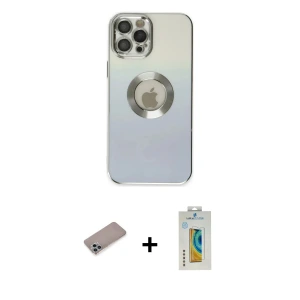 ieg™ iPhone 12 Pro Max Kılıf Kutup Yansıma Özel Seri - Siyah Polymer Nano Ekran Koruyucu + Shine Kamera Lens Koruma Cam - SABE