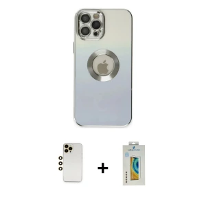 ieg™ iPhone 12 Pro Max Kılıf Kutup Yansıma Özel Seri - Siyah Polymer Nano Ekran Koruyucu + Shine Kamera Lens - GD
