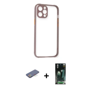 ieg™ iPhone 12 Pro Max Kılıf Nova Asil Özel Seri - Şeffaf 360 Full Body Arka Koruyucu + Renkli Kamera Lens Koruma Cam - MI