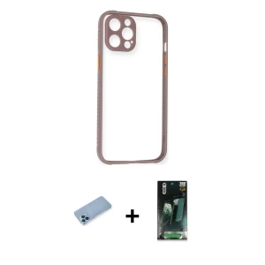 ieg™ iPhone 12 Pro Max Kılıf Nova Asil Özel Seri - Şeffaf 360 Full Body Arka Koruyucu + Shine Kamera Lens Koruma Cam - MI
