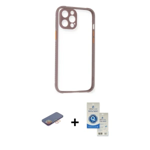 ieg™ iPhone 12 Pro Max Kılıf Nova Asil Özel Seri - Şeffaf Royal Nano Ekran Koruyucu + Renkli Kamera Lens Koruma Cam - TU